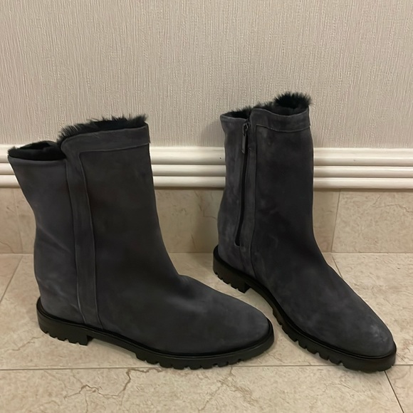 Aquatalia Grey Suede Shearling Waterproof Boots